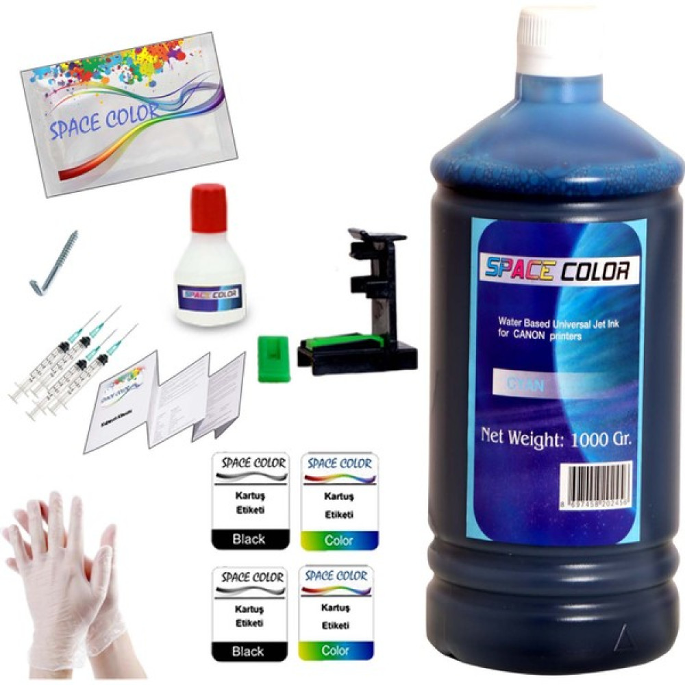 Space Color Canon Pixma E404/ E414/ E484 Uyumlu 1000 ml Mavi Kartuş Dolum Seti Kartuş Dolum Ürünleri Fiyatı