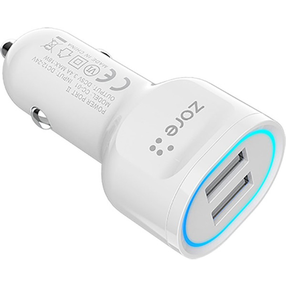 Space-M Araç Şarj Başlığı 18W Hızlı Şarj Özellikli LED Işıklı Dual USB Cc-01 Araç Şarj Başlığı 18W - Beyaz Cep Telefonu Araç Kiti Fiyatı