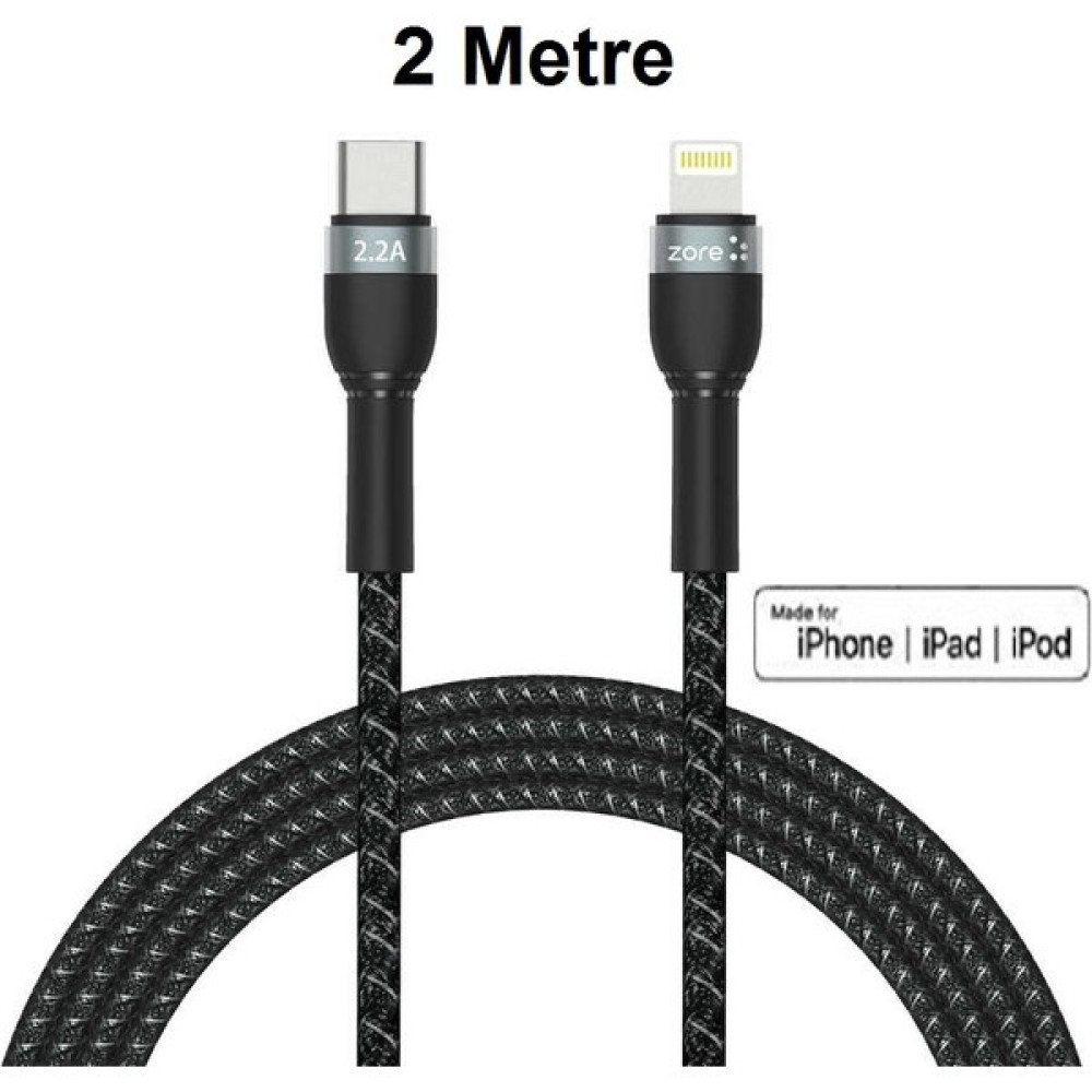 Space-M İOS 14/13/12/11 Serileri Uyumlu (2 Metre) USB-C to Lightning Şarj Kablosu Hasır Kablo Yeni Nesil Usb-C Lightning Hızlı Şarj Kablosu - Siyah Cep Telefonu Kablosu Fiyatı