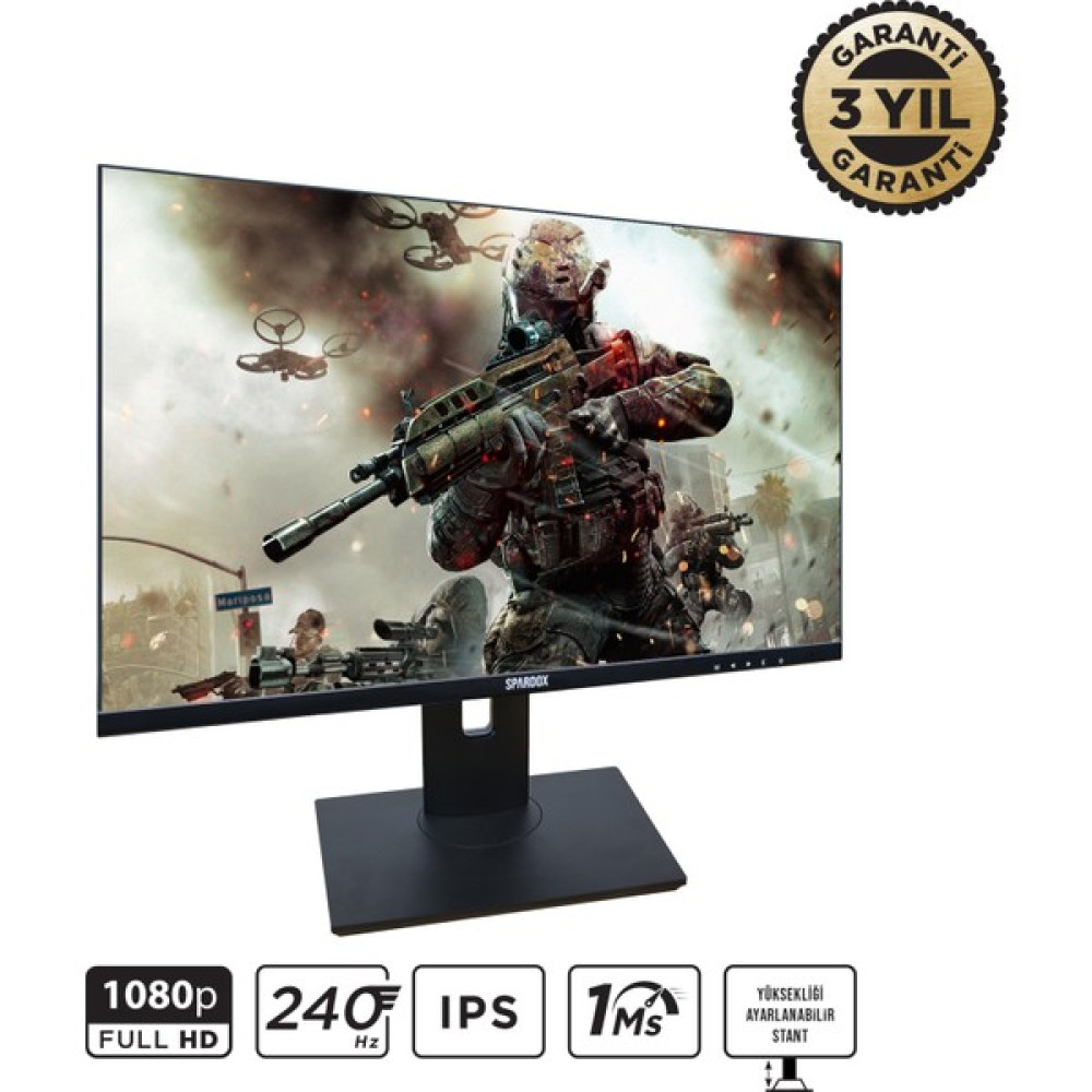 Spardox Gaming SG-24240P 24" 1ms 240Hz IPS Full HD Pivot Oyuncu Monitörü Monitör Fiyatı