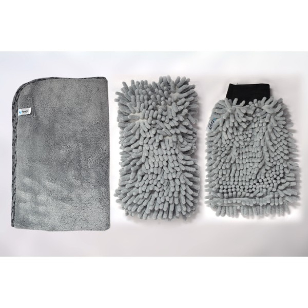 Spark 3'lü Set Mikrofiber Peluş Oto Kurulama Bezi & Yıkama Süngeri & Temizlik Eldiveni Oto Boyaları Fiyatı
