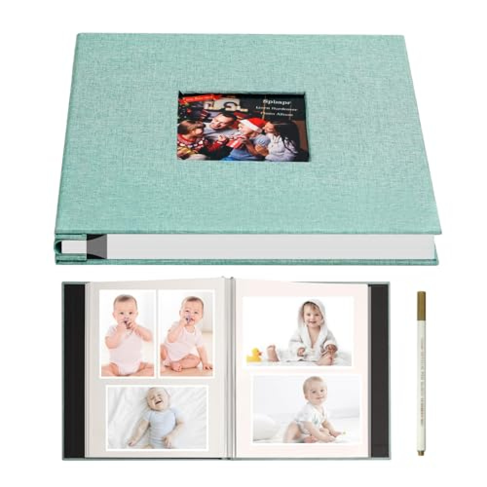 Spbapr Large Photo Album Self Adhesive 3x5 4x6 5x7 8x10 Pictures Magnetic Scrapbook 40 Blank Pages Linen Cover DIY Album with A Metal Pen Turquoise