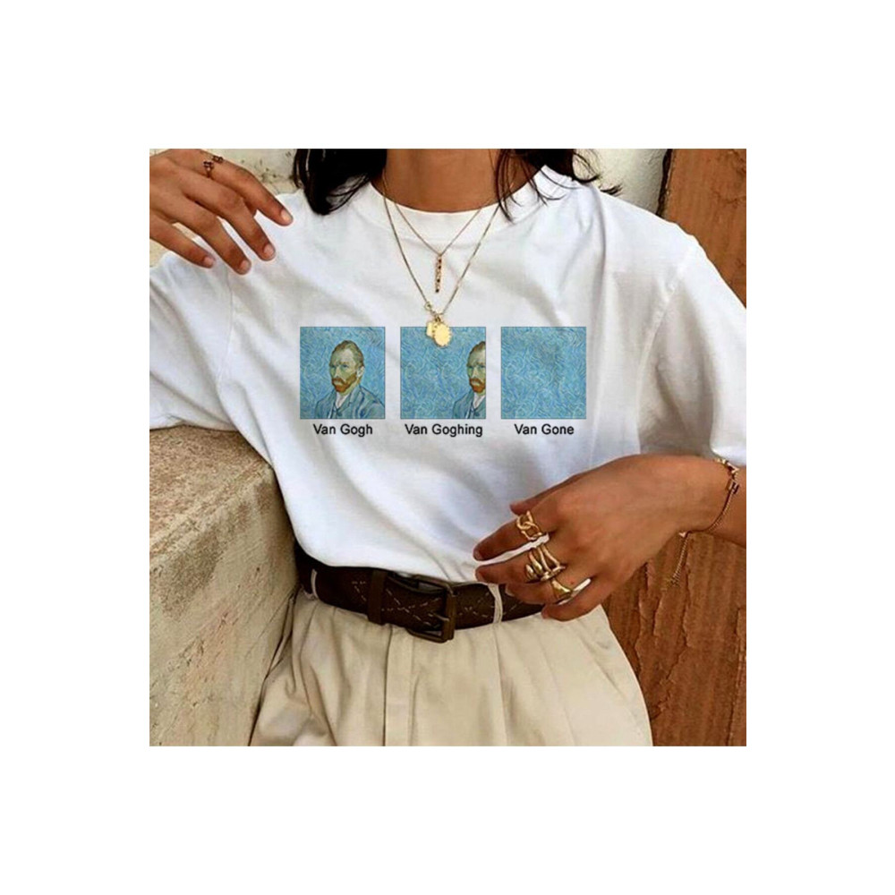 spearly Pamuk Penye Kumaş Oversize Van Gogh Baskılı Beyaz Tshirt 18-20 Yaş Beden Bayan T-shirt Fiyatı