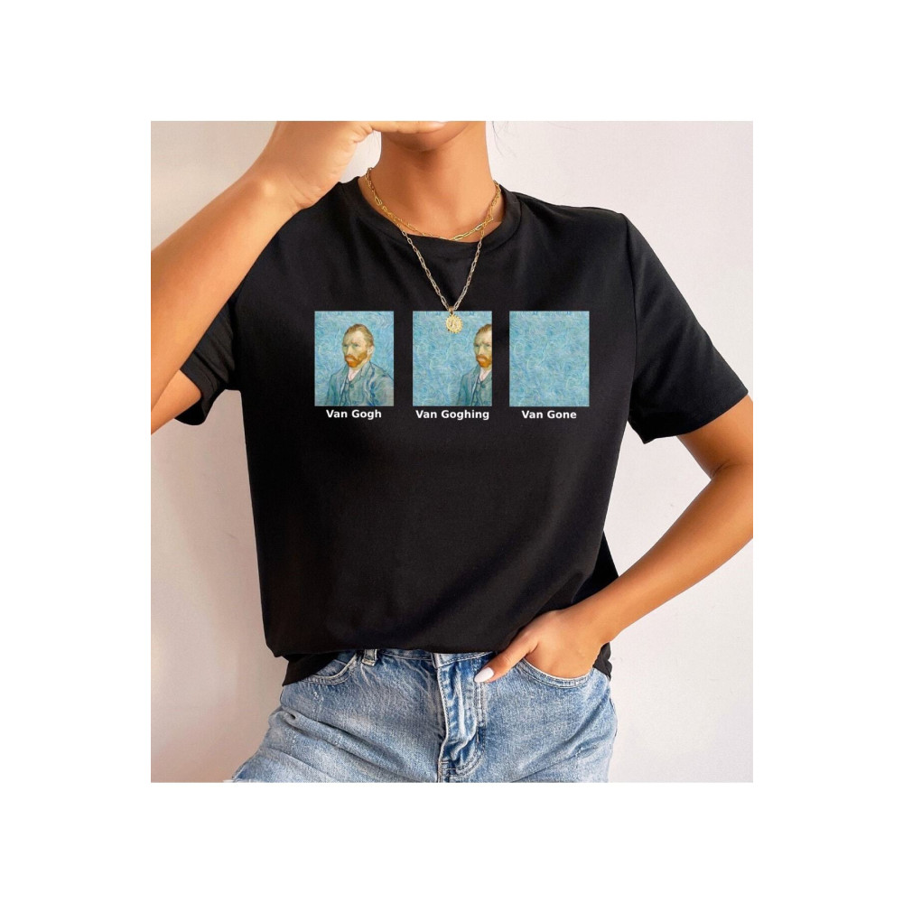 spearly Pamuk Penye Kumaş Oversize Van Gogh Baskılı Siyah Tshirt S Beden Bayan T-shirt Fiyatı