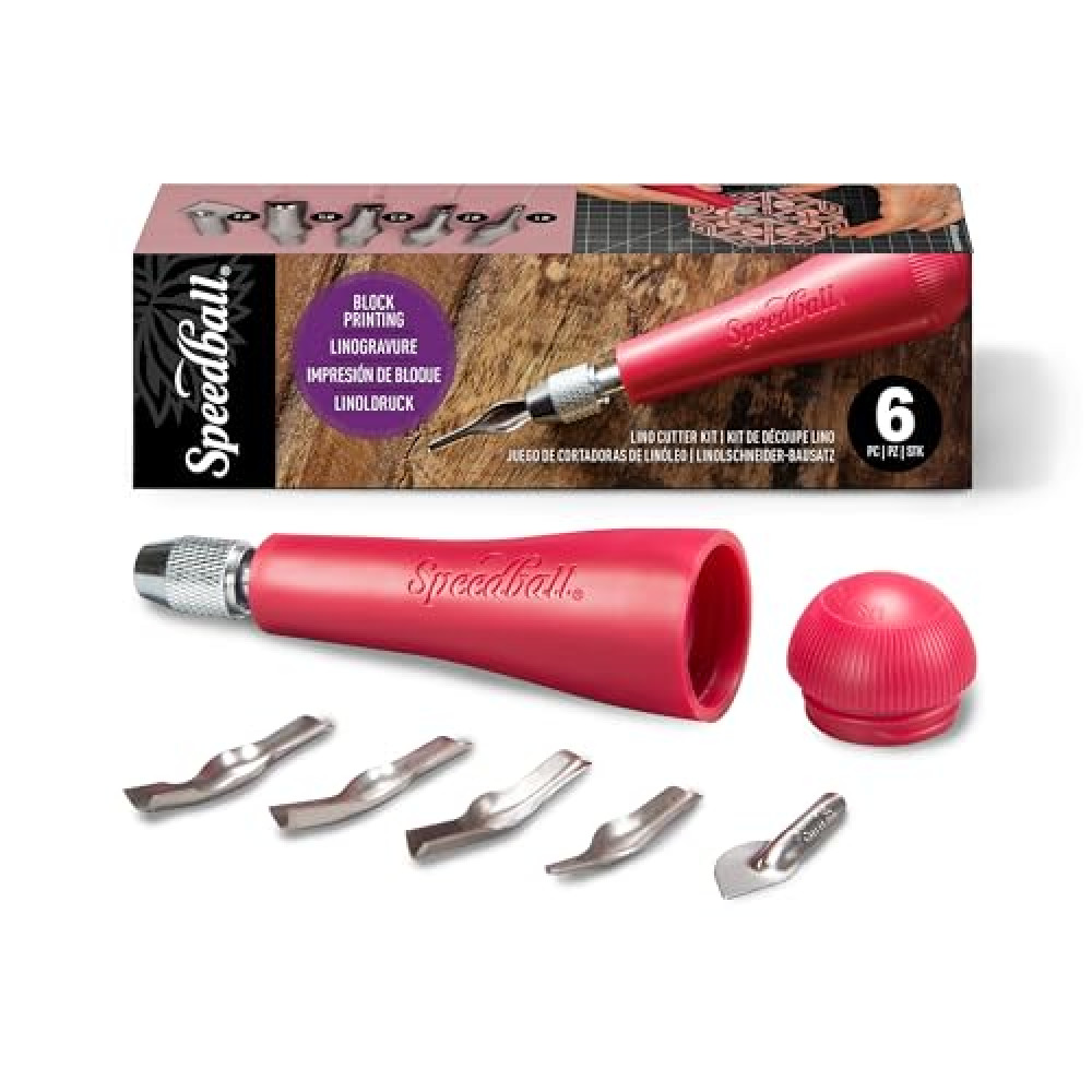 Speedball 4131 Linoleum Cutter – 5 Assorted Lino Cutters Includes Plastic Storage Handle, Made in The USA