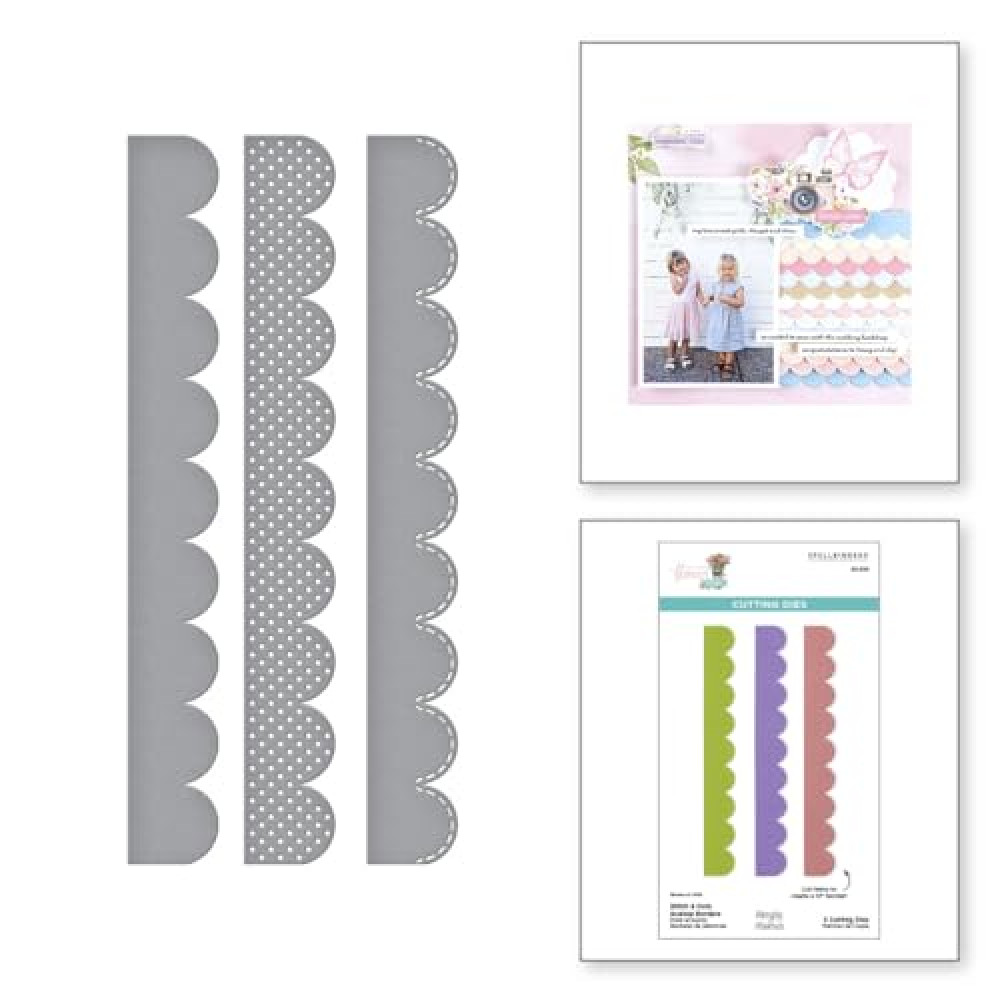 Spellbinders Stitch & Dots Scallop Borders Etched Dies, Metal