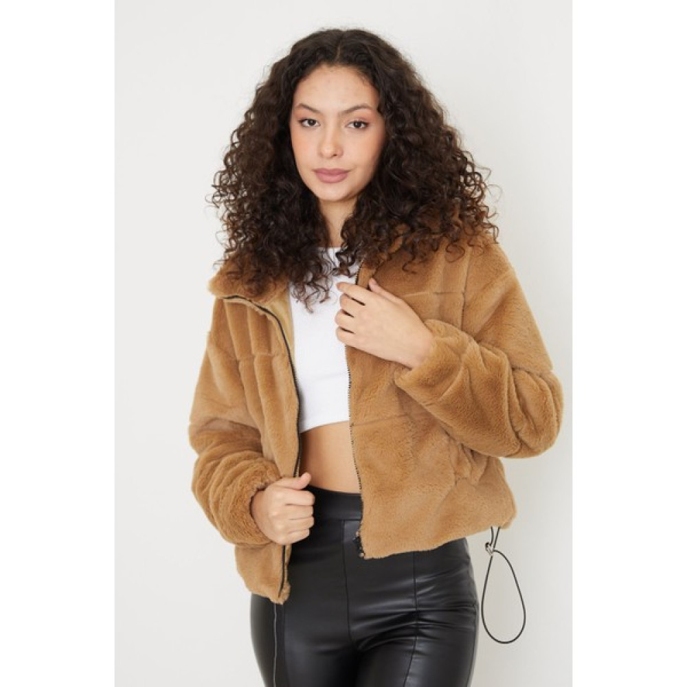 Spesniks Fermuarlı Peluş Mont-Camel Bayan Mont Fiyatı