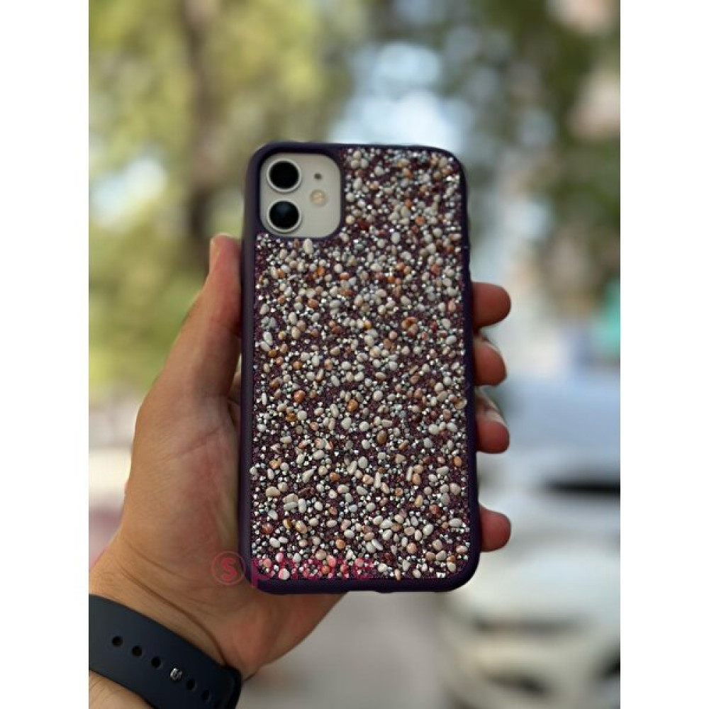 SPHONE Apple iPhone 11 Kılıf Taşlı Boncuk Işıltılı Doğal Akik Taşı Kabartmalı Dökülmez Işleme Renkli Linea - Derin Mor Cep Telefonu Kılıfı Fiyatı