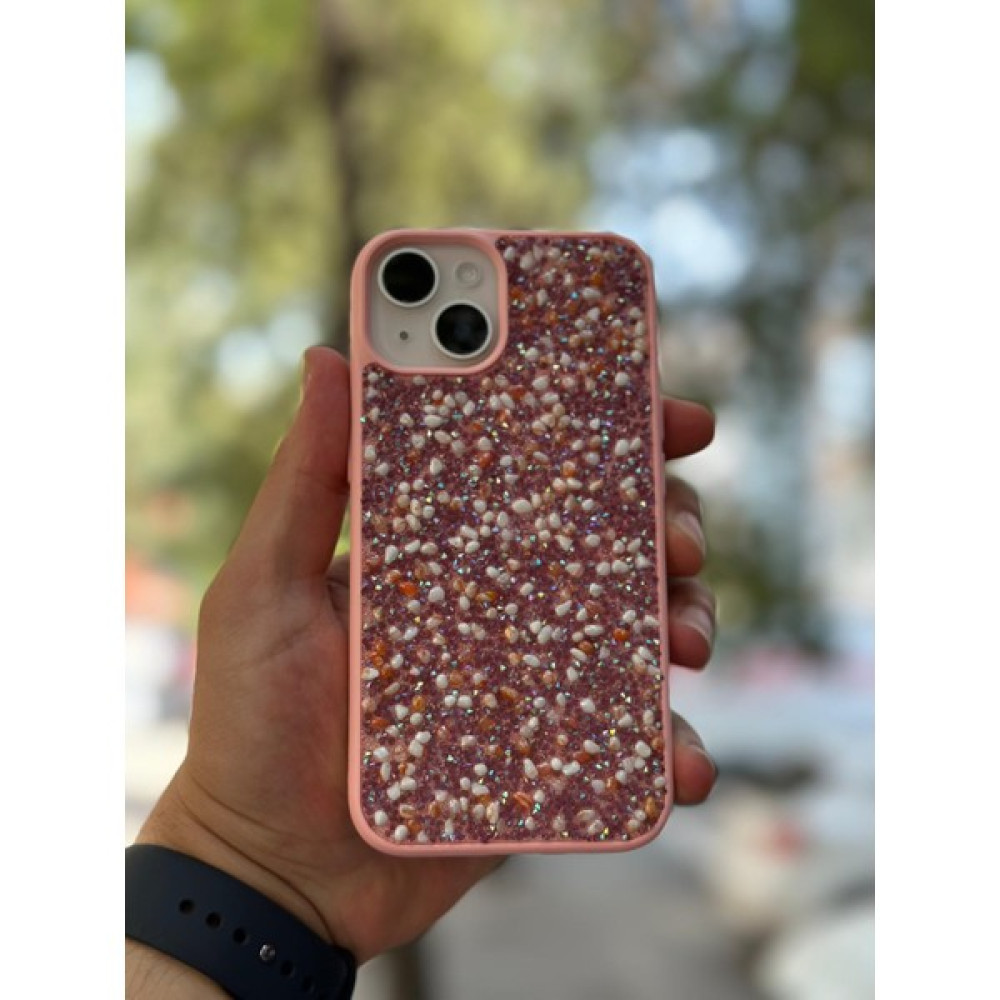 SPHONE Apple iPhone 13 Kılıf Taşlı Boncuk Işıltılı Doğal Akik Taşı Kabartmalı Dökülmez Işleme Renkli Linea - Pembe Cep Telefonu Kılıfı Fiyatı