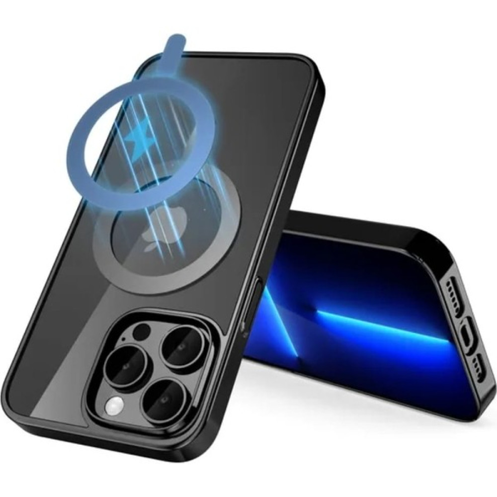 SPHONE Iphone 12 Pro Kılıf Magsafe Manyetik Şarjlı Kenar Renkli Parlak Arkası Şeffaf Sert Mika Kapak - Siyah Cep Telefonu Kılıfı Fiyatı