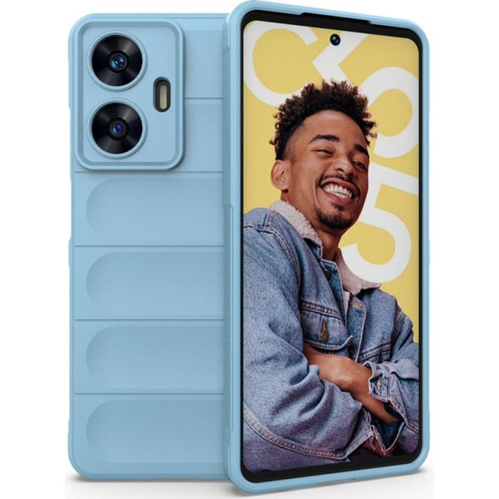 SPHONE Realme C55 Kılıf Içe Doğru Dalgalı Kasisli Içi Süet Kadife Kamera Korumalı Kapak - Gök Mavisi Cep Telefonu Kılıfı Fiyatı