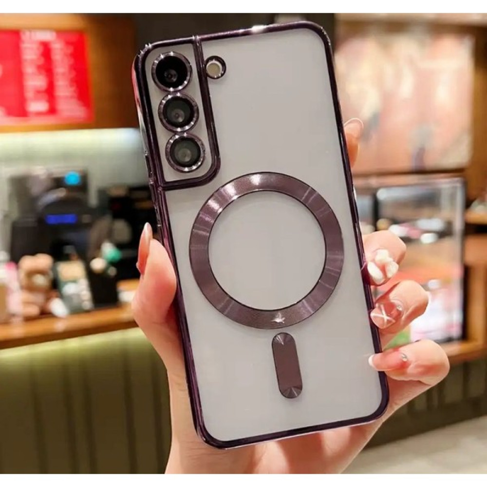 SPHONE Samsung Galaxy S20 Fe Kılıf Magsafe Manyetik Halka Kamera Lens Korumalı Metalik Kenar Renkli Şeffaf Lazer - Derin Mor Cep Telefonu Kılıfı Fiyatı