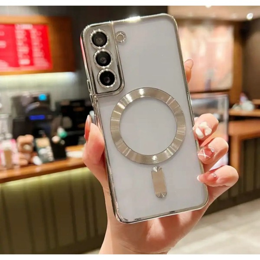 SPHONE Samsung Galaxy S20 Fe Kılıf Magsafe Manyetik Halka Kamera Lens Korumalı Metalik Kenar Renkli Şeffaf Lazer - Gümüş Cep Telefonu Kılıfı Fiyatı