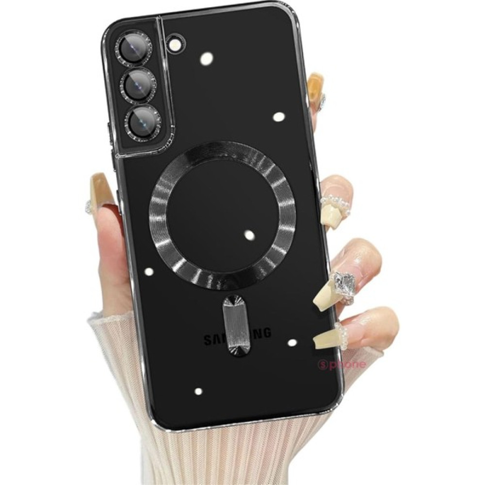 SPHONE Samsung Galaxy S21 Fe Kılıf Magsafe Kablosuz Şarj Destekli Lens Korumalı Metalik Kenar Renkli Şeffaf Lazer - Siyah Cep Telefonu Kılıfı Fiyatı