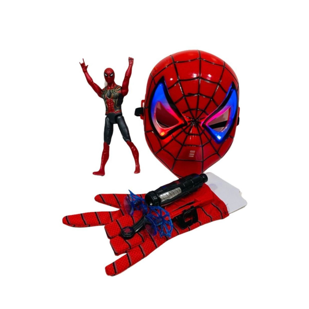SPIDERMAN Ağ Atan Eldiven+ışıklı Maske+18 Cm Işıklı Figür 3 Lü Set Oyuncak Aksiyon Figürleri Fiyatı