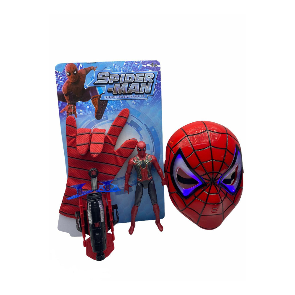 SPIDERMAN Vantuz Atan Eldiven+ışıklı Maske+18 Cm Işıklı Figür 3 Lü Set Oyuncak Spiderman Aksiyon Figürleri Fiyatı