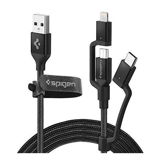 Spigen 000CB22774 C10İ3 Black Essential 3 in 1 Lightning + USB-C + Micro USB Dayanıklı Naylon Örgü Hızlı Şarj ve Data Kablo USB Kablo Fiyatı