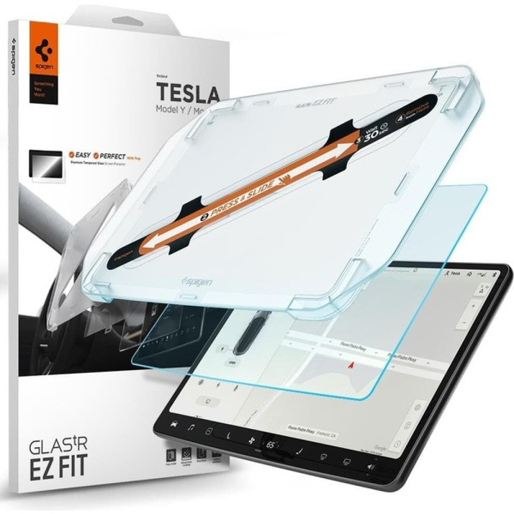 Spigen Tesla Model Y & 3 Uyumlu Cam Ekran Koruyucu EZ Fit GLAS.tR Anti-Glare - AGL01086 Cep Telefonu Tutucu Fiyatı
