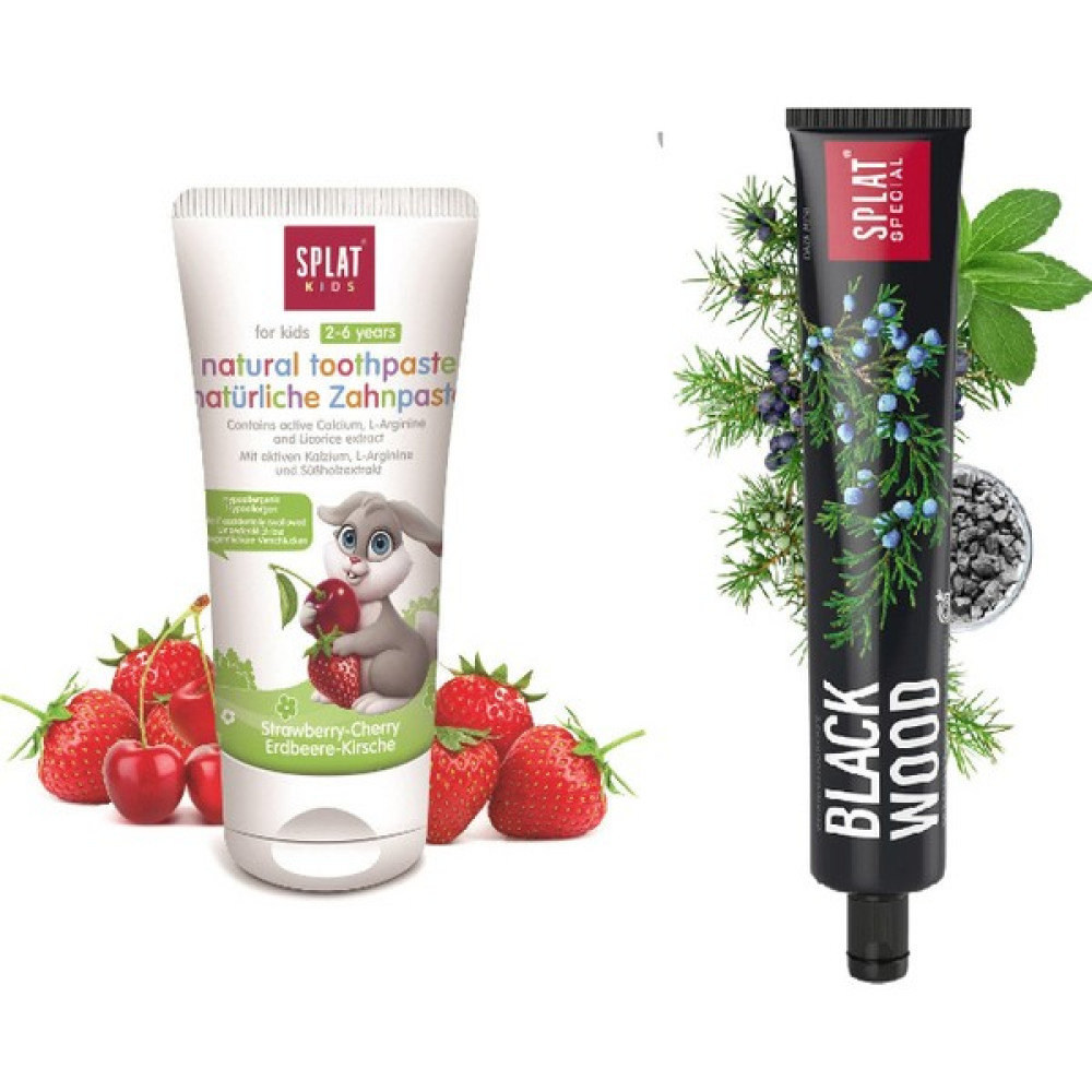 SPLAT 2-6 Yaş Arası Çocuklar Için Çilek ve Kiraz Aromalı Diş Macunu 50 ml + Blackwood Diş Macunu 75 ml Diş Macunları Fiyatı