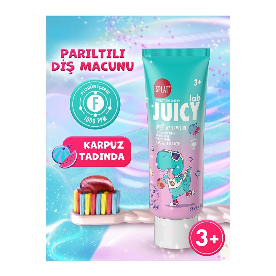 SPLAT Juıcy Lab +3 Yaş Karpuzlu Çocuk Diş Macunu Renkli Simli Çürük Önleyici Doğal Macun Diğer Fiyatı