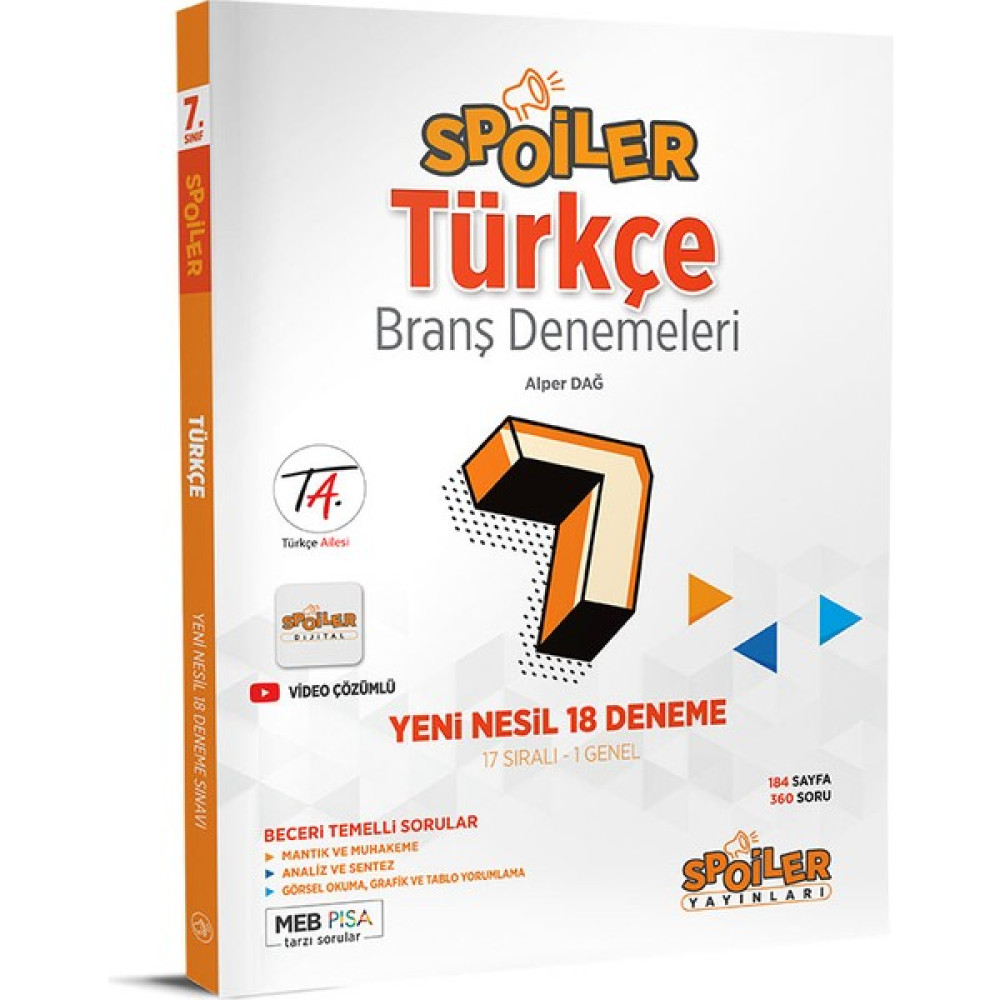 Spoiler Yayınları 7. Sınıf Türkçe Spoiler 18 Deneme Yeni 2022 Kaynak Kitapları Fiyatı