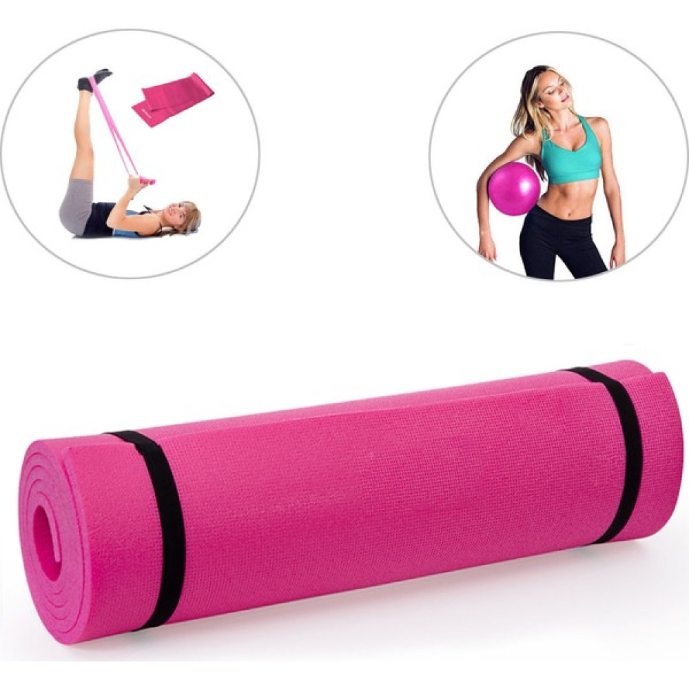 Spor Byfit 6,5 mm Fuşya Pilates Minderi + Pilates Bandı + Denge Topu - 3 Lü Pilates Seti Pilates Fiyatı