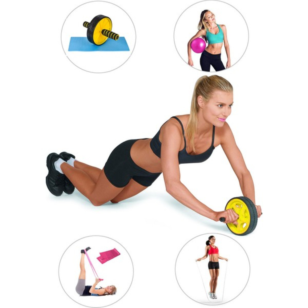 Spor Byfit Ab-Wheel Karın Kası Tekeri + Denge Topu + Pilates Bandı + Atlama Ipi - 4'lü Set Kondisyon Aletleri Fiyatı
