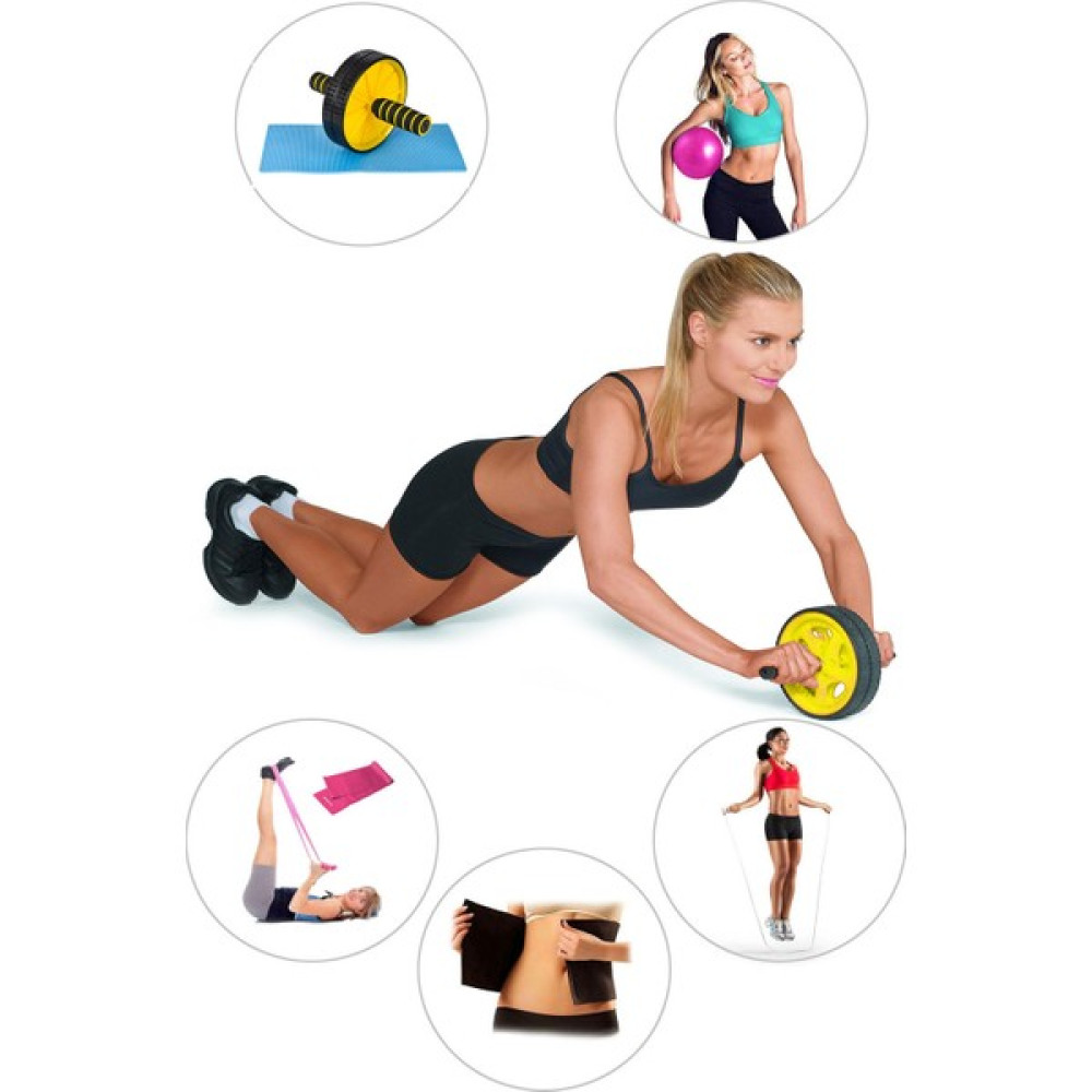 Spor Byfit Ab-Wheel Karın Kası Tekeri + Denge Topu + Pilates Bandı + Atlama Ipi + Termal Kemer - 5'li Set Kondisyon Aletleri Fiyatı