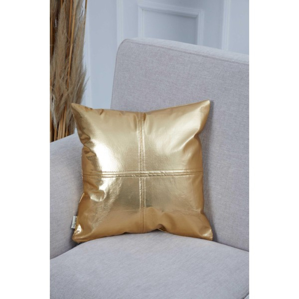 Spor Dikiş Çift Tarafı Deri Modern Kırlent KILIFI,K-142 - 45 x 45 cm - Gold Kırlent / Mobilya Yastığı Fiyatı