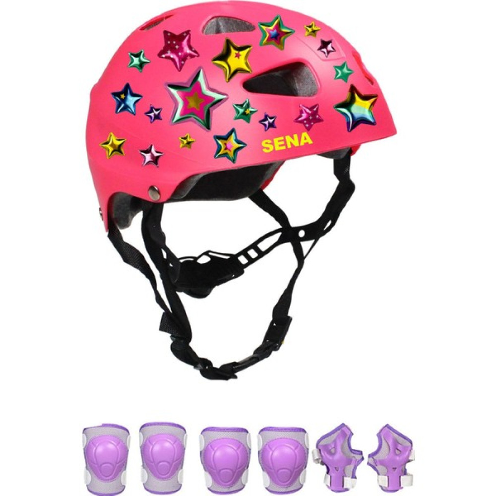 Sportaj Pembe Çocuk Kaskı Yıldızlar ve Harfler Stickerlı Spor Koruyucu Kask Lila Dizlik Dirseklik Seti Açık Hava, Deniz ve Spor Oyuncakları Fiyatı