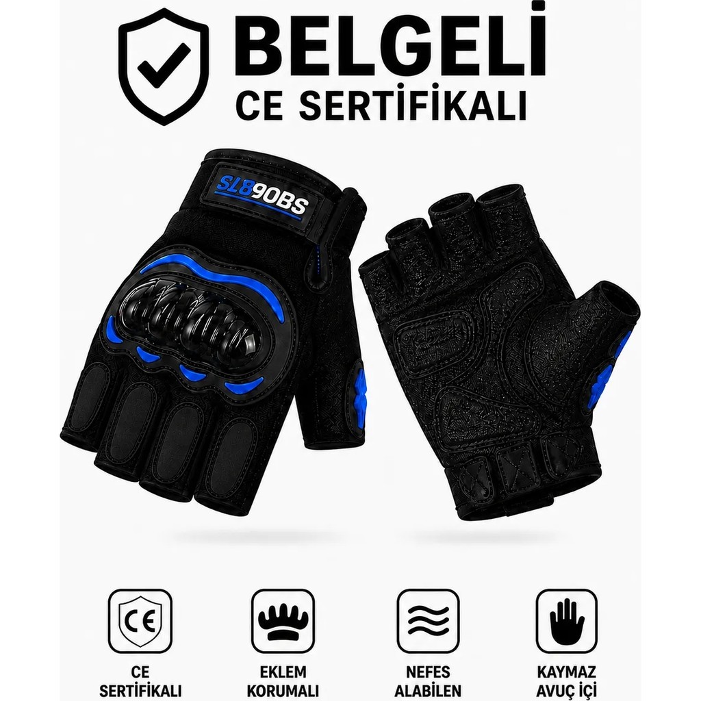 Sports Motosiklet Eldiveni Kesik Yarım Parmak Motorcu Eldiveni Ce EN-13594 Korumalı Motor Eldiveni - L - Mavi Diğer Fiyatı