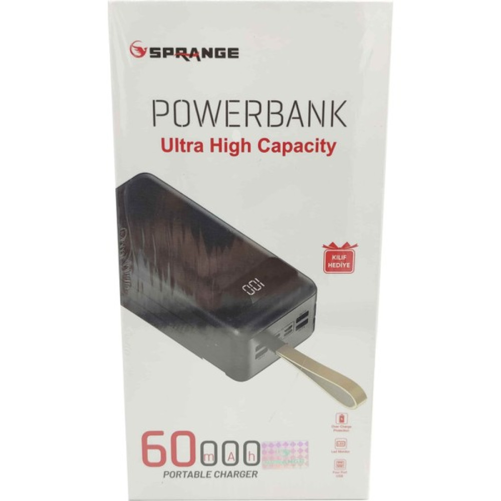 Sprange 60,000 Mah Dijital Göstergeli Powerbank Kılıf Hediyeli Sprange Sr-P8 - Siyah Taşınabilir Şarj Cihazı - Powerbank Fiyatı