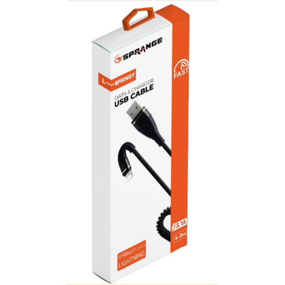 Sprange iPhone Uyumlu 3.1A Spiral Şarj ve Veri Kablosu 1.2 Metre -Sls - Siyah Cep Telefonu Kablosu Fiyatı