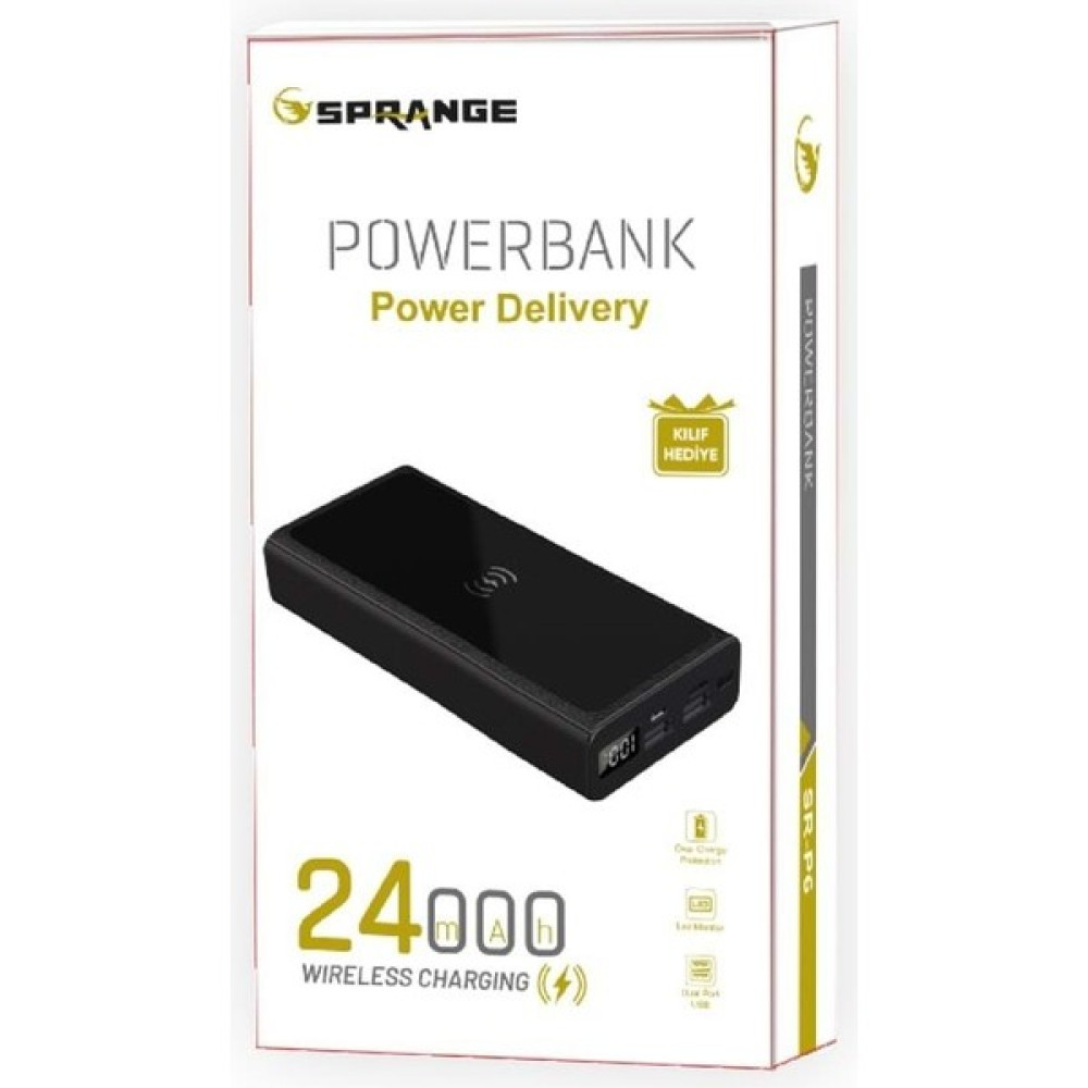 Sprange Sr-P6 Kablosuz Şarj 24000MAH Type-C Micro A+ Smart Chip Technology Powerbank Cep Telefonu Şarj Cihazı Fiyatı