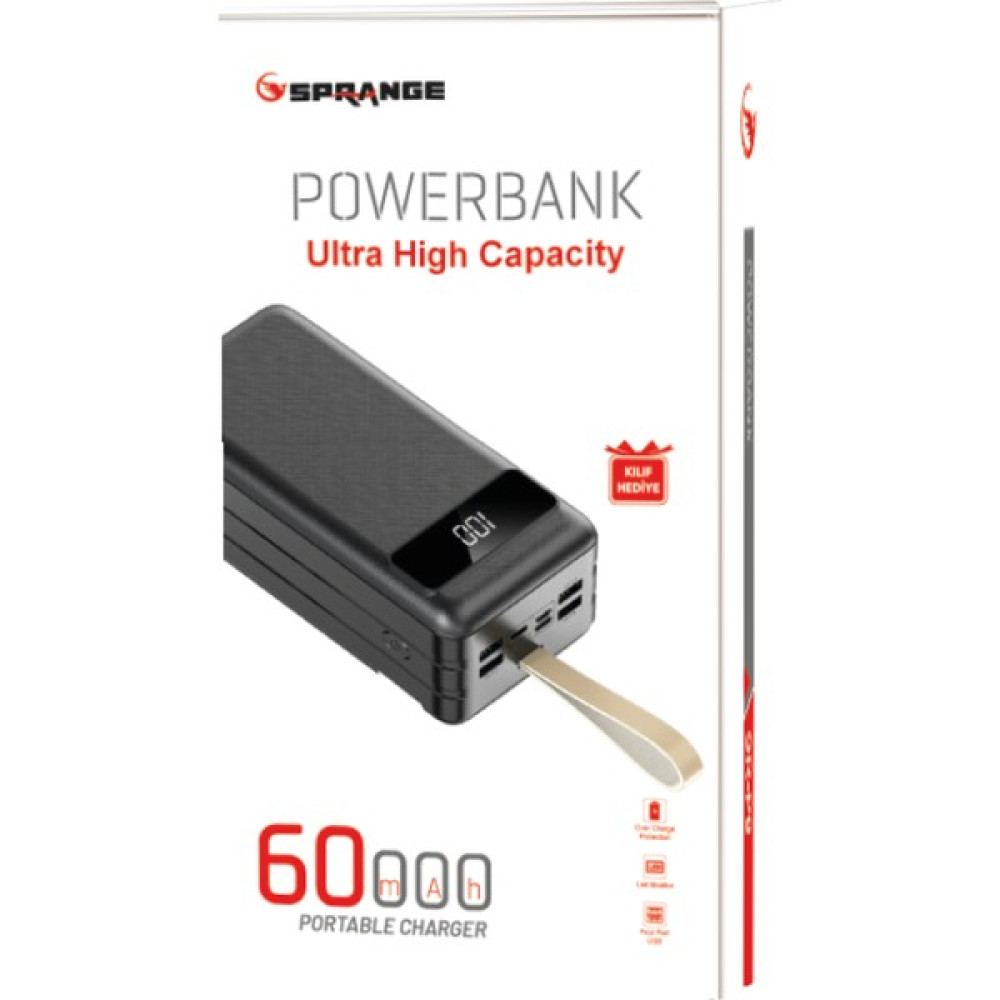 Sprange Sr-P8 60000 Mah 4 USB Girişli Powerbank - Siyah Taşınabilir Şarj Cihazı - Powerbank Fiyatı
