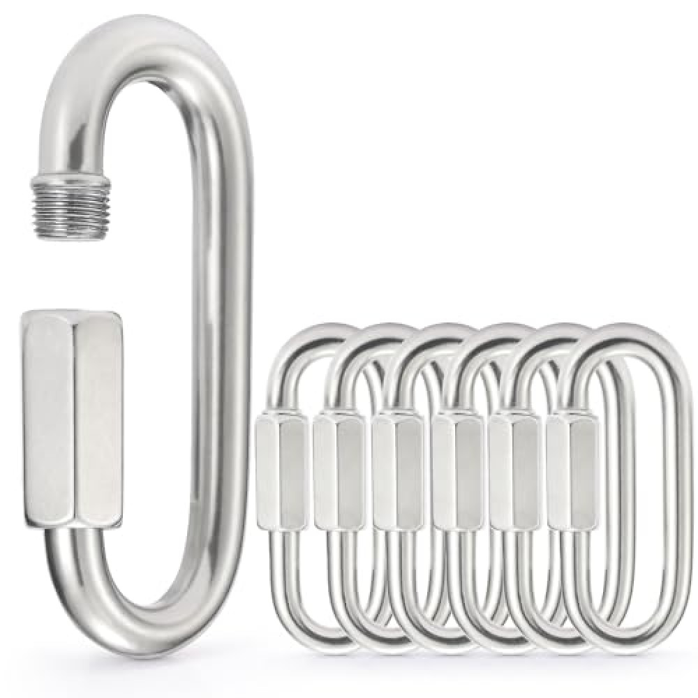 sprookber Stainless Steel Chain Quick Links - 304 Stainless Stee Chain Connector, Screw Carabiner, Chain Hooks, Set of 6 (2.45 Inch)