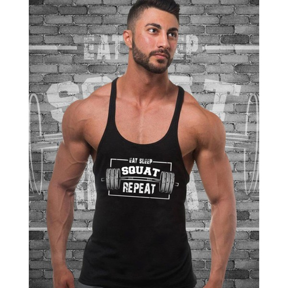 Squat Repeat Fitness Gym Tank Top Sporcu Atleti Siyah Erkek Atlet / Fanila Fiyatı