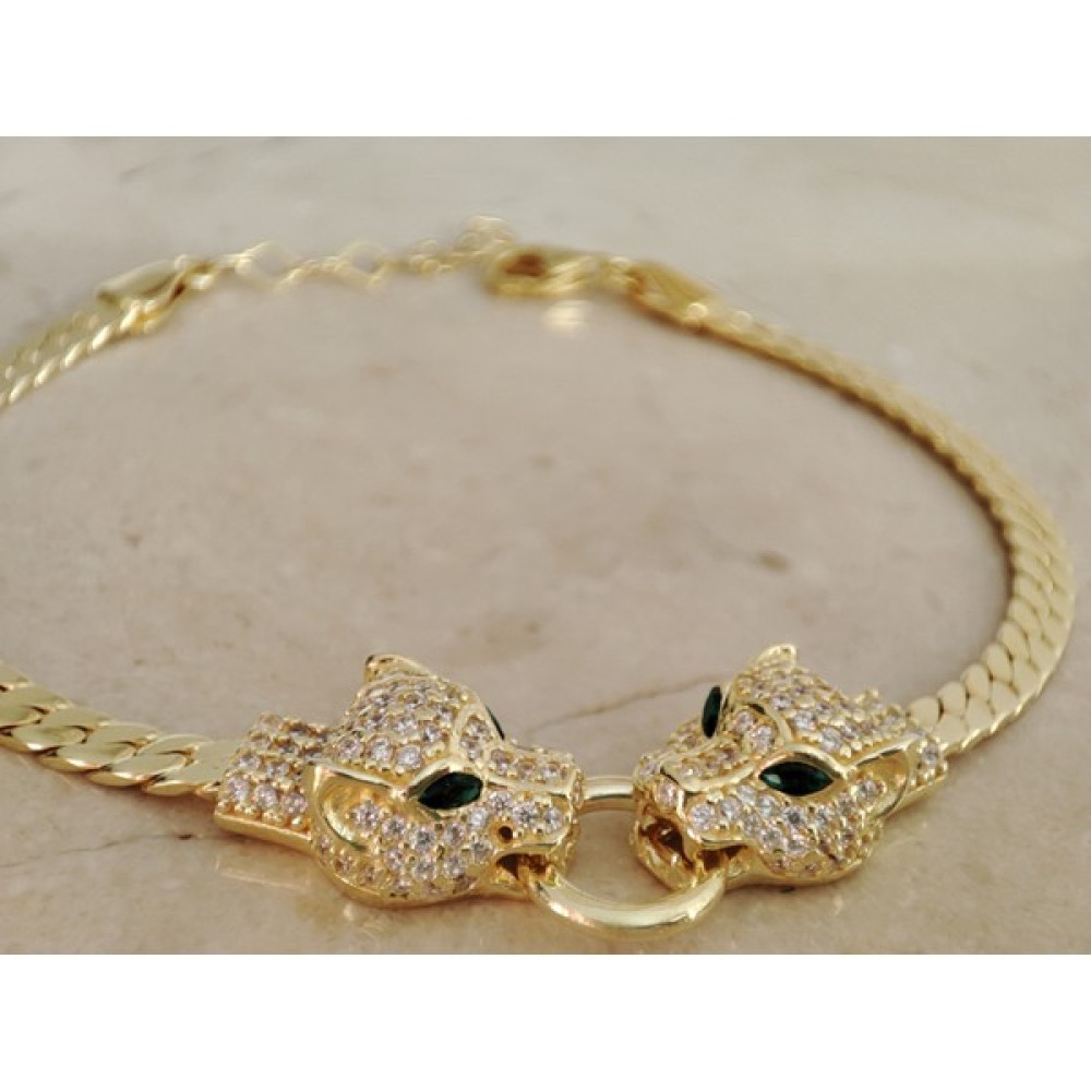 SS Selin Silver Cartier Panter Model Bileklik Gold Renk 925 Ayar Gümüş Bileklik Saat ve Bileklik Aksesuarı Fiyatı