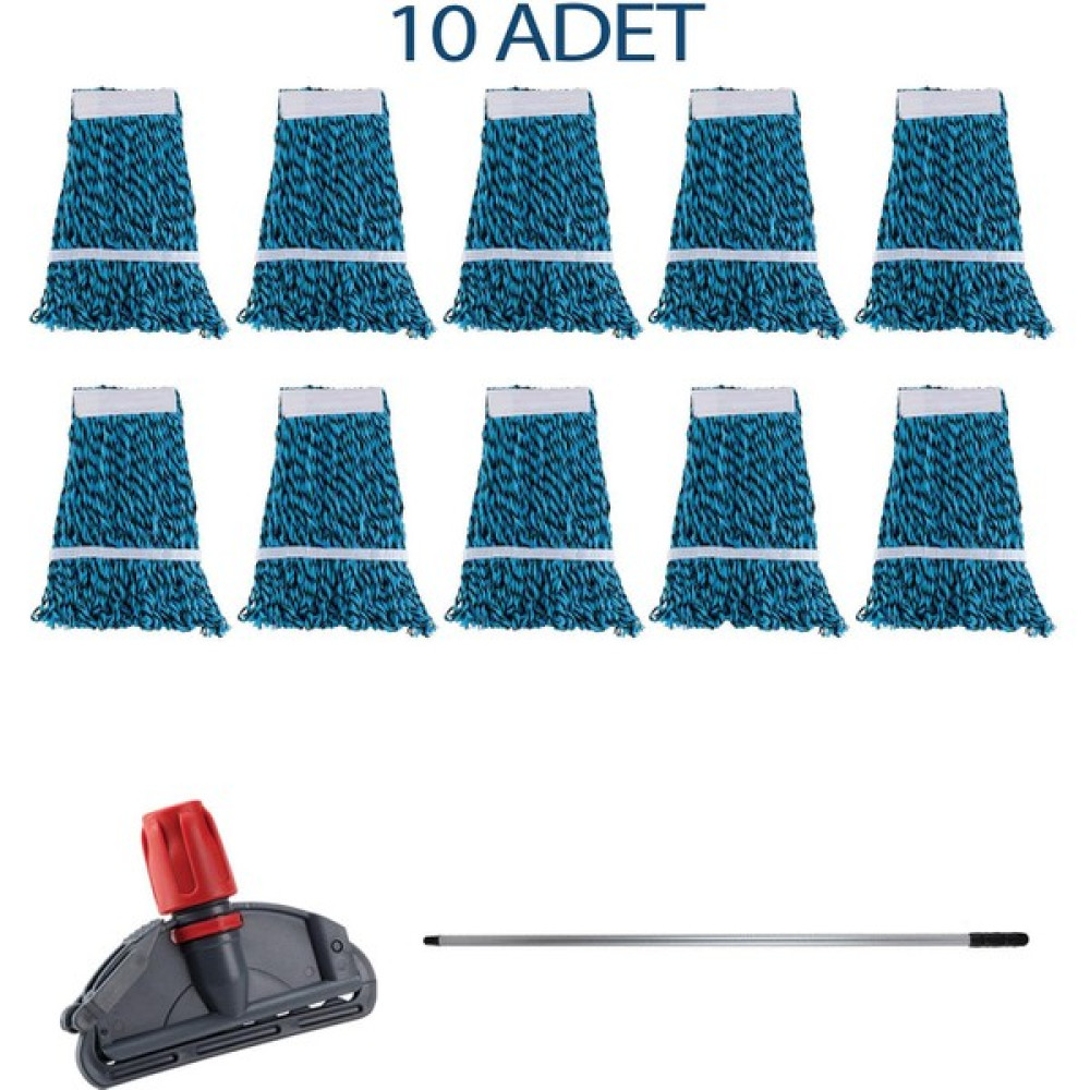 Sska Çift Kovalı Temizlik Arabası Seti Yedek Mop Takımı - 10 Adet 17 Cm. Dar Mop + Mop Tutucu + Sap - Renkli Temizlik Malzemeleri Fiyatı