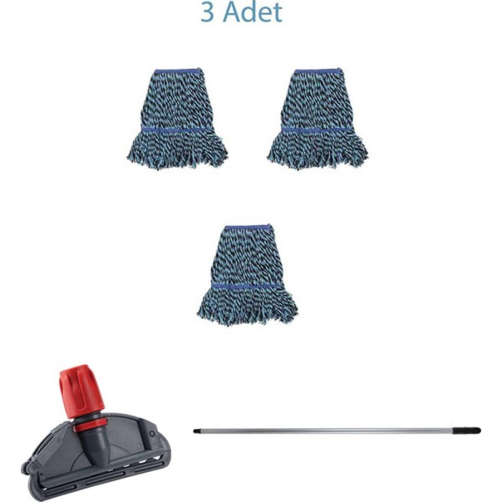 Sska Çift Kovalı Temizlik Arabası Seti Yedek Mop Takımı - 3 Adet 17 Cm. Dar Mop + Mop Tutucu + Sap - Renkli Temizlik Malzemeleri Fiyatı