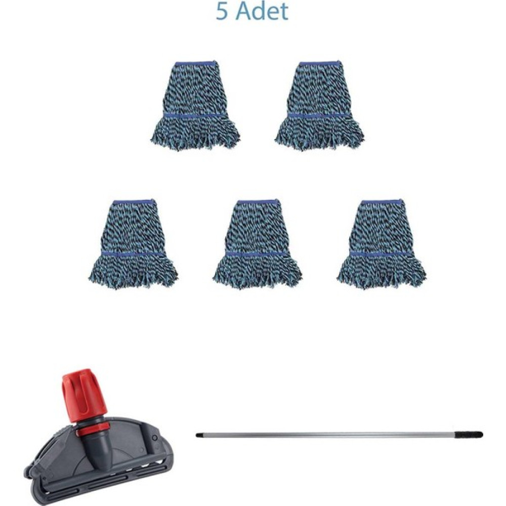 Sska Çift Kovalı Temizlik Arabası Seti Yedek Mop Takımı - 5 Adet 17 Cm. Dar Mop + Mop Tutucu + Sap - Renkli Temizlik Malzemeleri Fiyatı