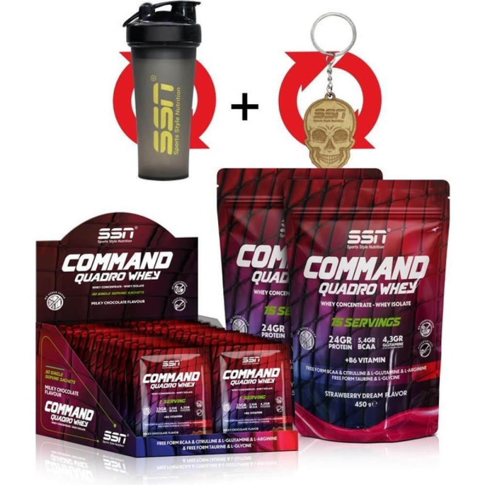 SSN Sports Style Nutrition Ssn Command Quadro Whey 30 gr x 60 Sachets 1800 gr Mıx2 (Çikolata-Çilek) Protein Tozları Fiyatı