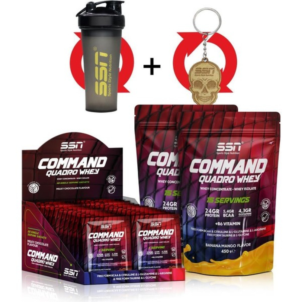 SSN Sports Style Nutrition Ssn Command Quadro Whey 30 gr x 60 Sachets 1800 gr Mıx3 (Çikolata-Muz) Protein Tozları Fiyatı
