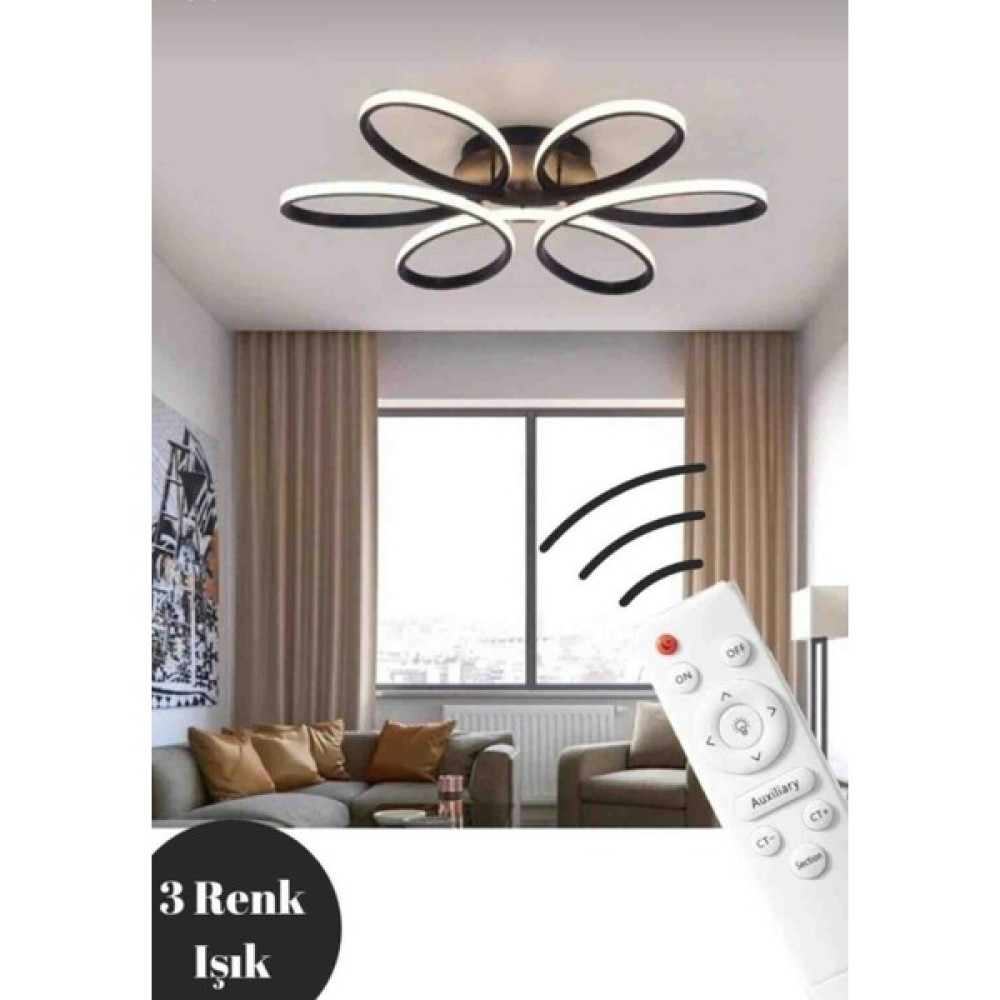 St Aydınlatma Luxor Oturma Odası Salon Yatak Odası için Siyah Kasa 60 cm Kumandalı 3 Renk Kumandalı LED Avize Avize Fiyatı
