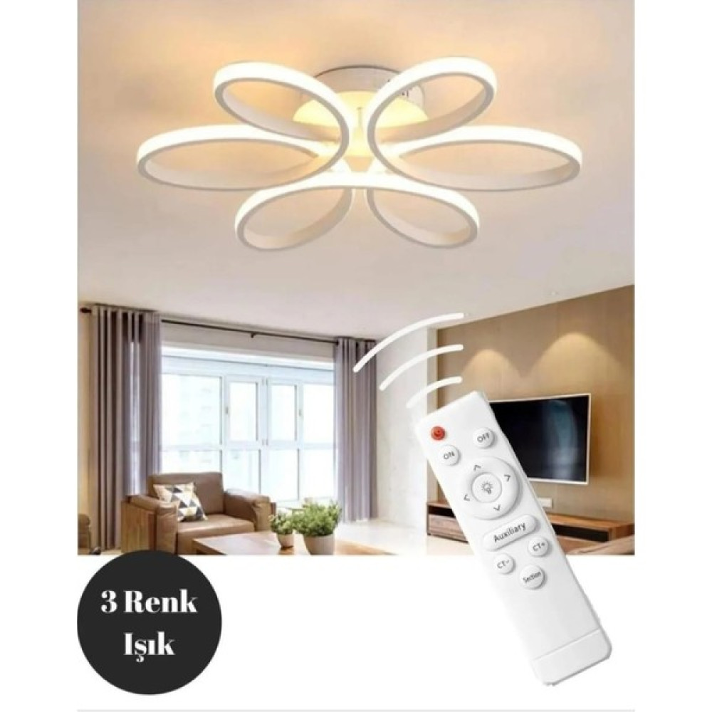 St Aydınlatma Luxor Oturma Odası,Salon,Yatak Odası İçin 60 cm Beyaz Kasa 3 Renk Kumandalı LED Avize Avize Fiyatı