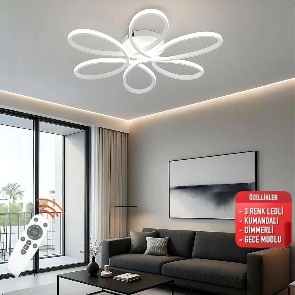 St Aydınlatma Luxor Oturma Odası,Salon,Yatak Odası İçin 60 cm Beyaz Kasa 3 Renk Kumandalı LED Avize TV Aksesuarları Fiyatı