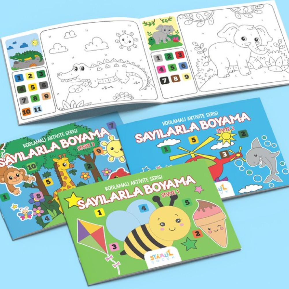 Staau Çocuk Kodlamalı Aktivite Serisi - Sayılarla Boyama Kitabı - 3'lü Set - Seviye 1-2-3 (3 Kitap) Okul Öncesi Eğitici & Öğretici Kitaplar Fiyatı