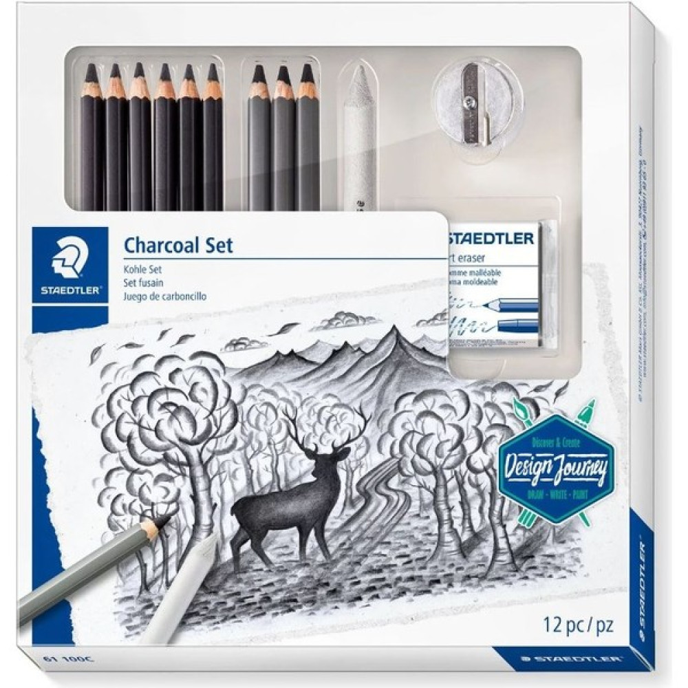 Staedtler Mars Lumograph Charcoal Set Füzen Karakalem Eskiz Çizim Seti 12 Parça Sanatsal Malzemeler Fiyatı