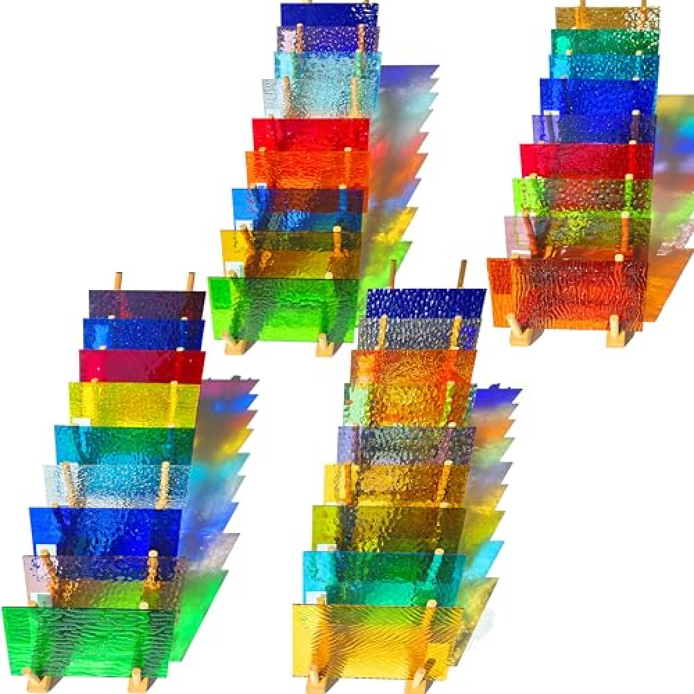 Stained Glass,Stained Glass Kit,Stained Glass Supplies,Stained Glass Sheets，36 Pcs 4"x6" for The Rainbow Suncatcher,Stained Glass Window,Mosaic Crafts,Treasure Trove of Vibrant Colored Glass (3)