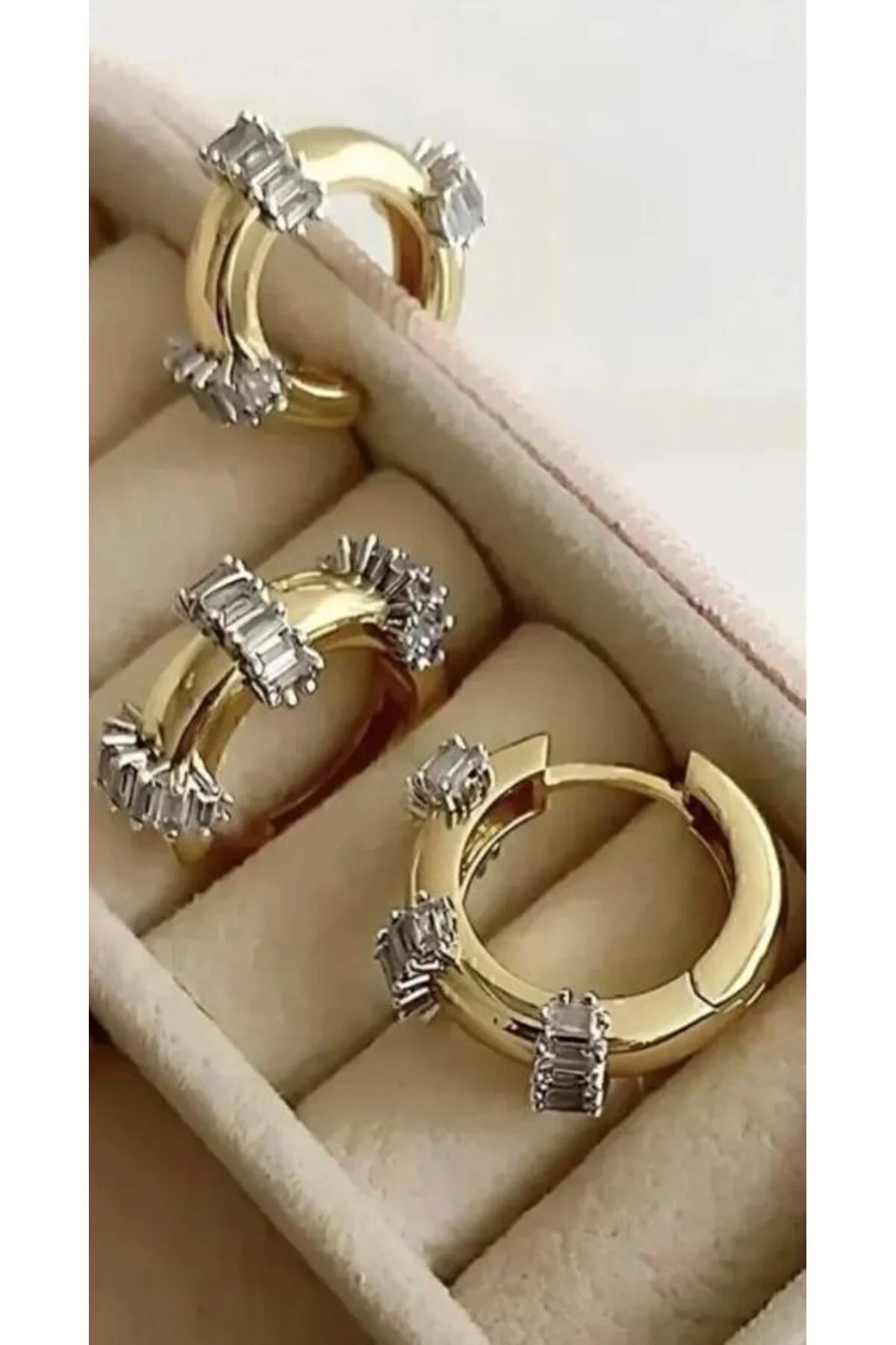 stainles steel Çelik gold Mers baget taşlı halka küpe" Küpeler Fiyatı